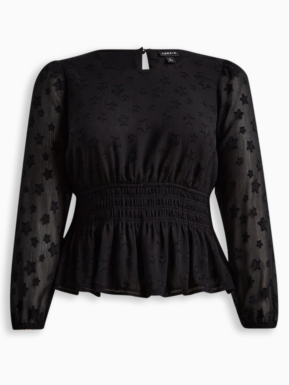Torrid Black Star Chiffon Smocked Waist Peplum Blouse Size 3 3X - Picture 3 of 5